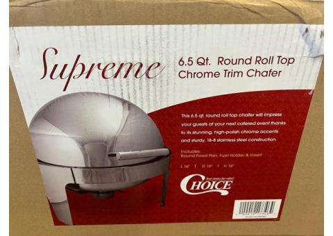 Two 6.5 Qt. Round Roll Top Chrome Trim Chafer